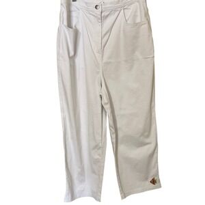 The Quacker Factory Women Large White Beaded Fish‎ Capri Pants Elastic